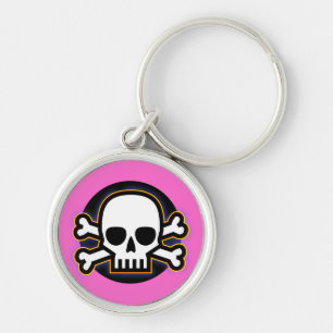 Rosa Jolly Roger Rund Silverfärgad Nyckelring