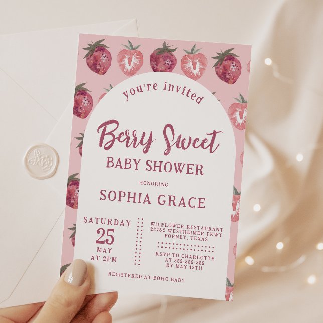 Rosa Jordberry Baby Shower Inbjudningar (Skapare uppladdad)