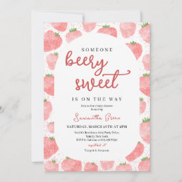 Rosa Jordberry Baby Shower Inbjudningar