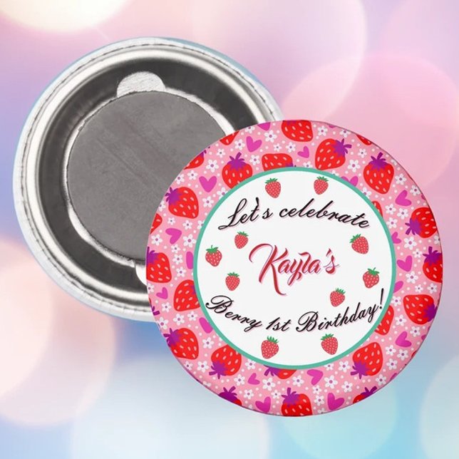 Rosa Jordberry Första Födelsedagsfesten Personlig Magnet (Skapare uppladdad)