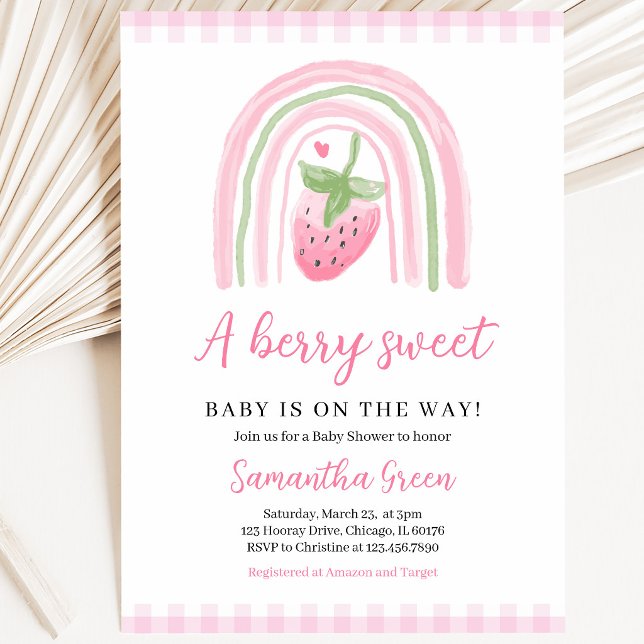 Rosa Jordgubb Baby Shower Inbjudningar (Skapare uppladdad)