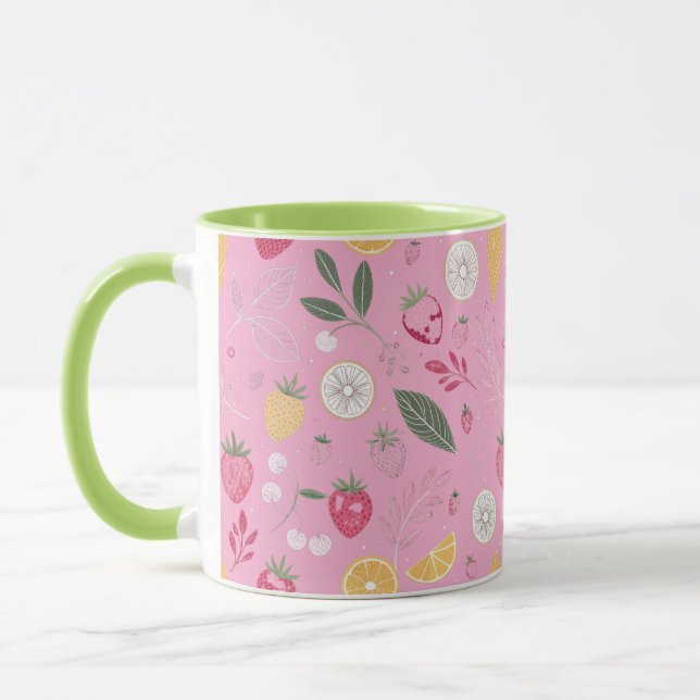 Rosa jordgubb- och blomsterkombinationsmugg mugg (Vänster)