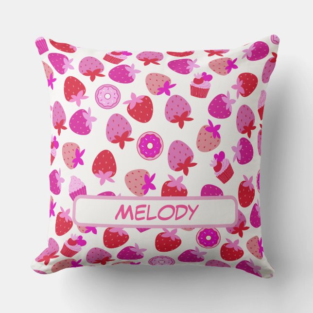 rosa jordgubbar fält sommar naturen frukt tropiska kudde (Framsida)