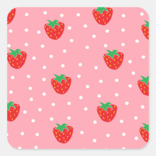 Rosa jordgubbar och polka dots fyrkantigt klistermärke