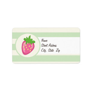 Rosa jordgubbar; Pastel Grönt Rand Adressetikett
