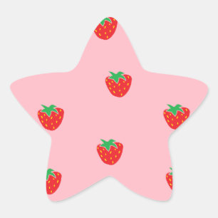 Rosa jordgubbar stjärnformat klistermärke