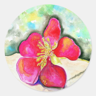 Rosa Jordgubbe, blomma vattenfärg Runt Klistermärke