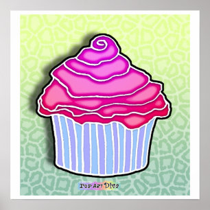 Rosa Jordgubbe, frostat BLUE CUPCAKE-POSTER Poster