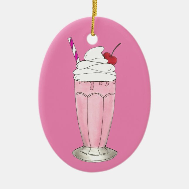 Rosa Jordgubberry Ice Cream Shake Milkshake Desser Julgransprydnad Keramik (Framsidan)
