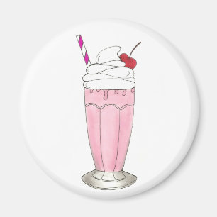 Rosa Jordgubberry Ice Cream Shake Milkshake Desser Magnet