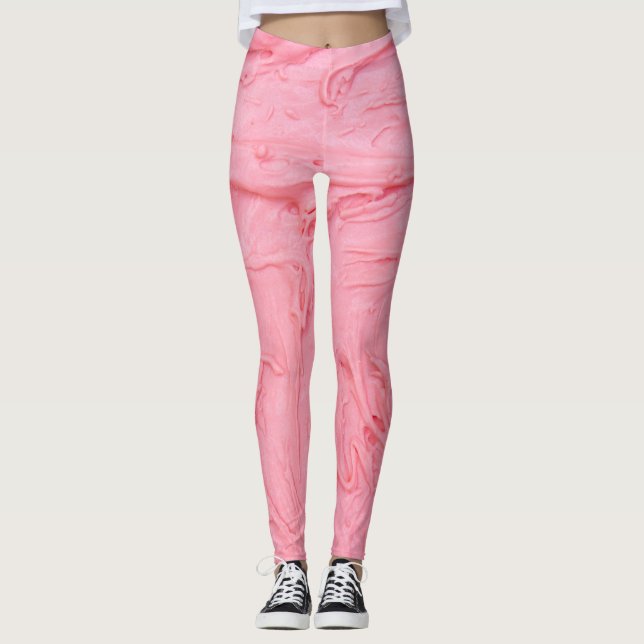 Rosa jordgubbglass textur leggings (Framsida)