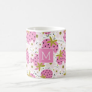 Rosa Jordgubbs Anpassningsbar Monogram Kaffemugg