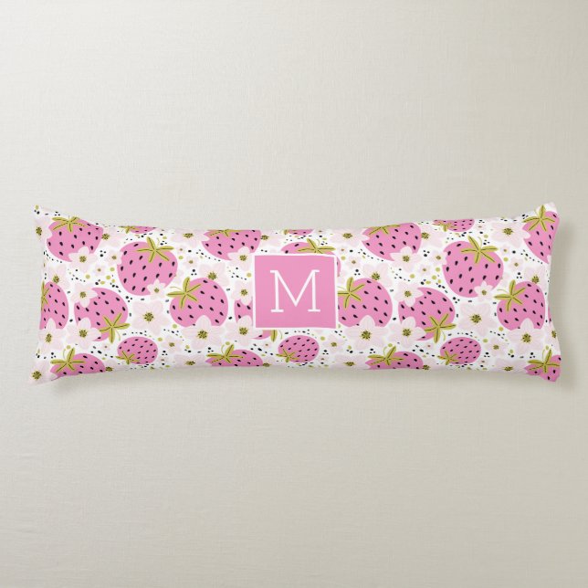 Rosa Jordgubbs Anpassningsbar Monogram Kroppskudde (Framsidan)