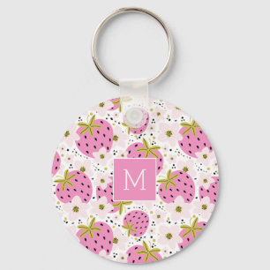 Rosa Jordgubbs Anpassningsbar Monogram Nyckelring