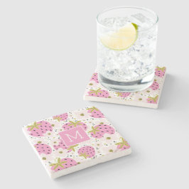Rosa Jordgubbs Anpassningsbar Monogram Stenunderlägg