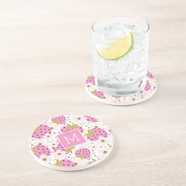 Rosa Jordgubbs Anpassningsbar Monogram Underlägg (Sidan)