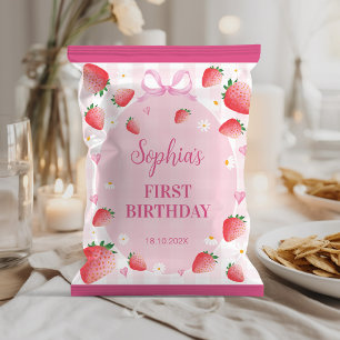 Rosa jordgubbs födelsedagsfest chipspåse omslag reklamblad