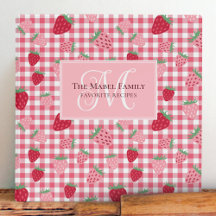 Rosa jordgubbs-gingham-mönster Monogram-recept