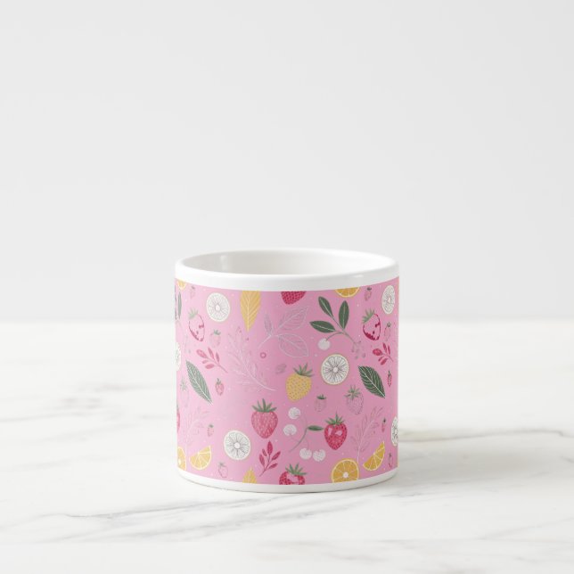Rosa jordgubbs- och blomster-specialmugg espressomugg (Framsidan)