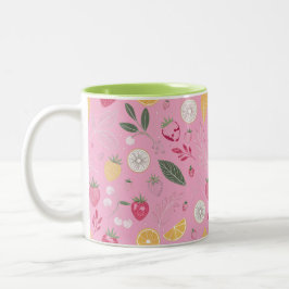 Rosa jordgubbs- och blomstermönstrad tvåtons-mugg Två-Tonad mugg