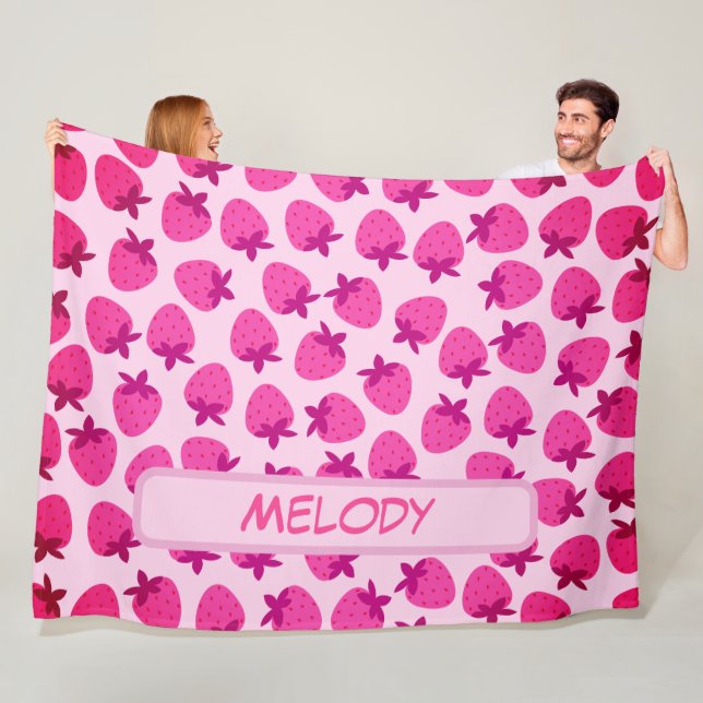 rosa jordgubbsbär fält sommarsäcksfrukt fleecefilt (På plats)