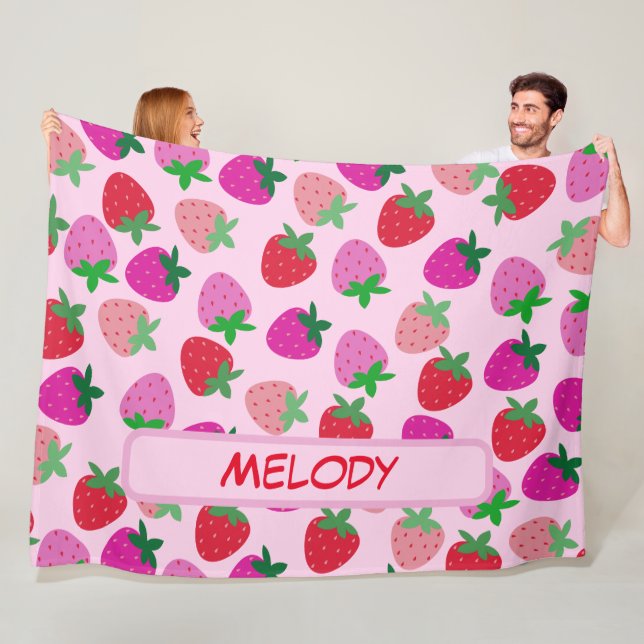 rosa jordgubbsbär fält sommarsäcksfrukt fleecefilt (På plats)