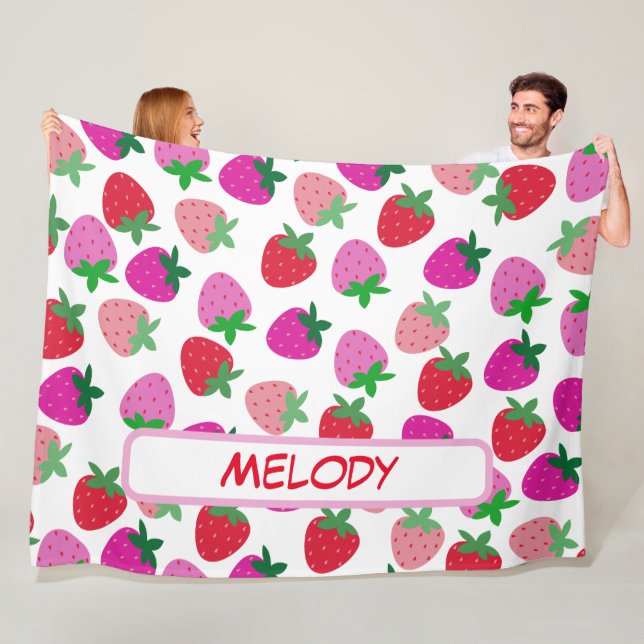 rosa jordgubbsbär fält sommarsäcksfrukt fleecefilt (På plats)