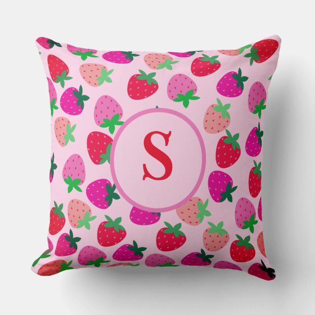 rosa jordgubbsbär fält sommarsäcksfrukt kudde (Framsida)