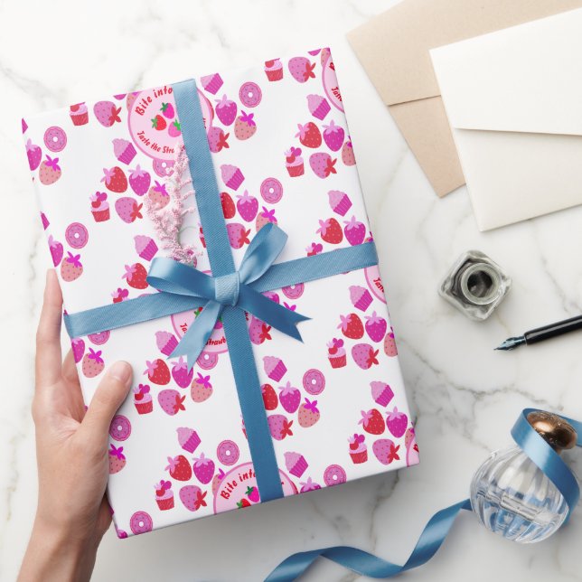 rosa jordgubbsbär fält sommarsäcksfrukt presentpapper (Gifting)