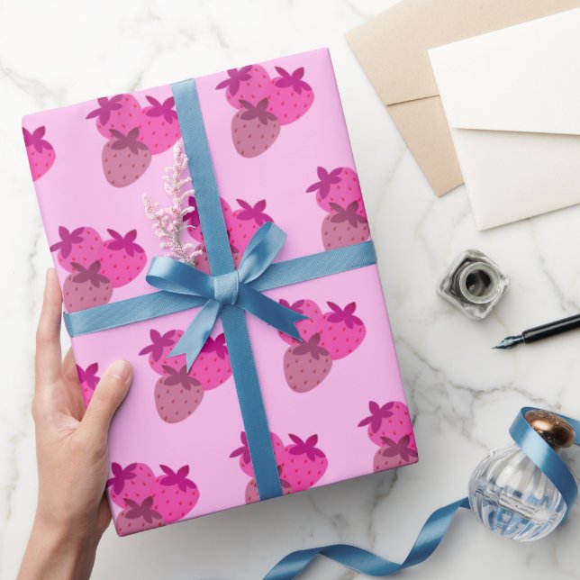 rosa jordgubbsbär fält sommarsöt naturfrukt presentpapper (Gifting)