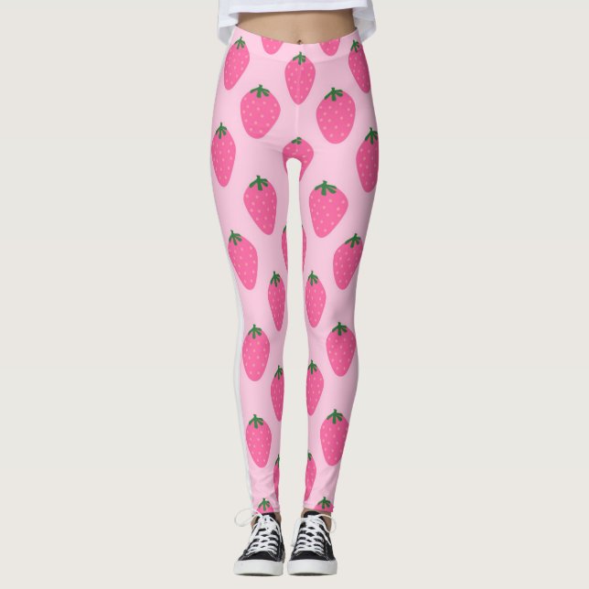 rosa jordgubbsbär leggings (Framsida)