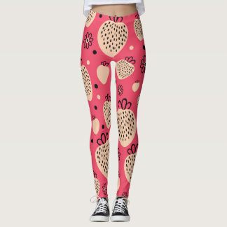 Rosa jordgubbsbär mönster: sömlös söt design leggings