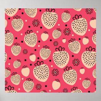 Rosa jordgubbsbär mönster: sömlös söt design poster
