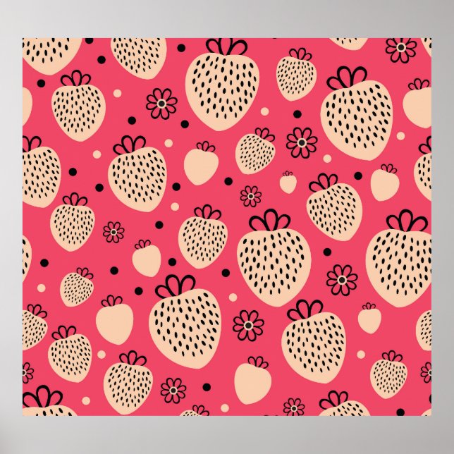 Rosa jordgubbsbär mönster: sömlös söt design poster (Framsidan)