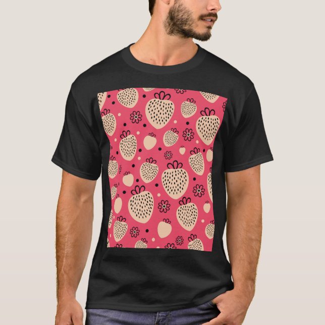 Rosa jordgubbsbär mönster: sömlös söt design t shirt (Framsida)