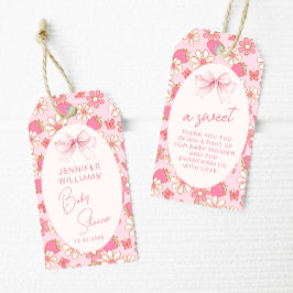 Rosa jordgubbsbär Söta Flicka Shower Tack Presentetikett