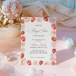 Rosa jordgubbsblomma baby shower inbjudningar