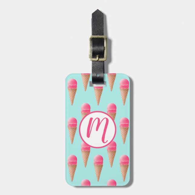 Rosa jordgubbsice Cream Cone Mönster, Blue Bagagebricka (Vertikal Framsida)