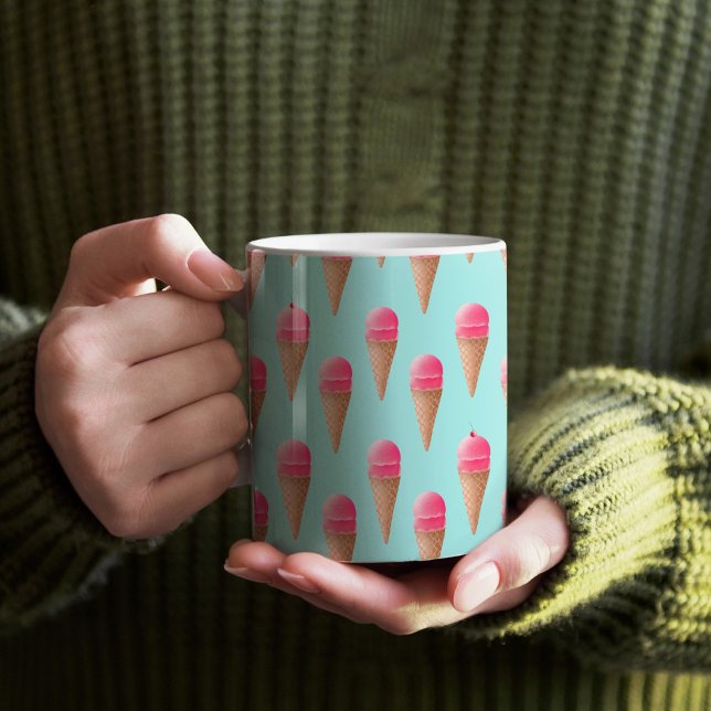 Rosa jordgubbsice Cream Cone Mönster, Blue Kaffemugg (Blue and Pink Ice Cream Patterned Mug)