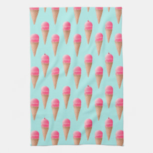 Rosa jordgubbsice Cream Cone Mönster, Blue Kökshandduk