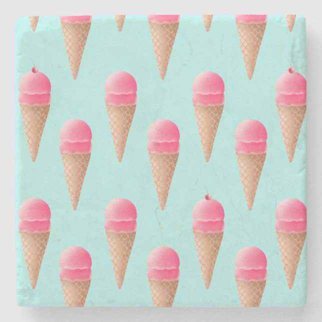 Rosa jordgubbsice Cream Cone Mönster, Blue Stenunderlägg (Framsidan)