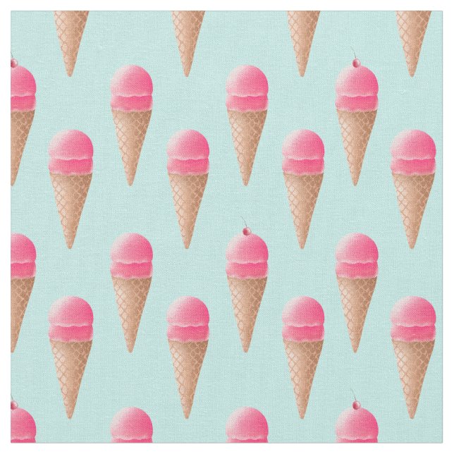 Rosa jordgubbsice Cream Cone Mönster, Blue Tyg (Närbild)