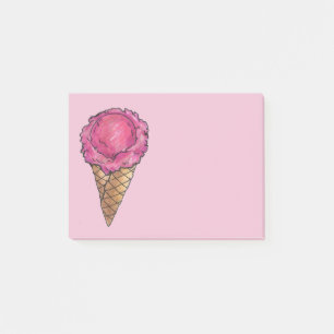 Rosa jordgubbsice Cream Waffle Cone Post it Post-it Block