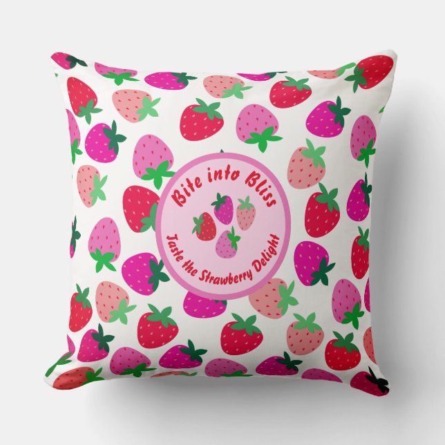 rosa jordgubbsodlare i fält sommar kudde (Framsida)