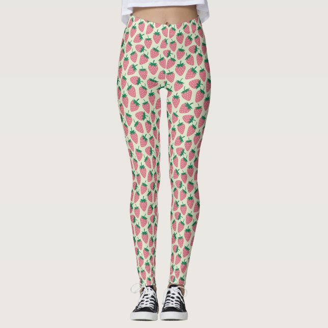 Rosa jordgubbssummer mönster leggings (Framsida)