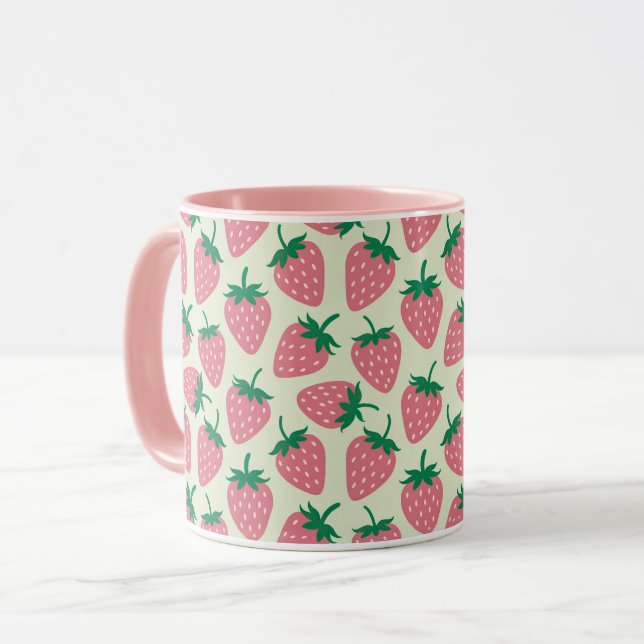 Rosa jordgubbssummer mönster mugg (Framsida vänster)