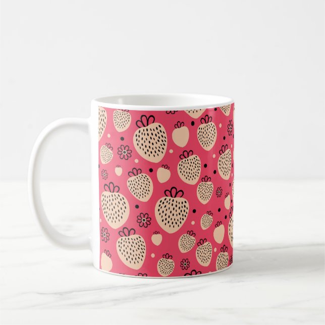 rosa jordgubbsutan mönster kaffemugg (Vänster)
