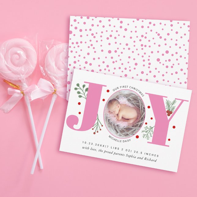 Rosa Joy Första jul-helgdag-foto baby-födsel Meddelande (Skapare uppladdad)