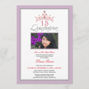 Rosa judisk inbjudan till Tiara Quinceanera (lila)