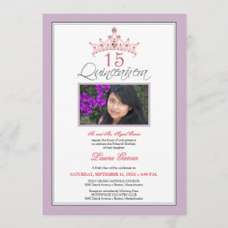 Rosa judisk inbjudan till Tiara Quinceanera (lila)
